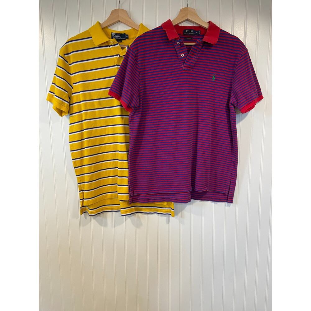Polo By Ralph Lauren Shirts Men XL Yellow Red Pony Striped Rugby Mens Button